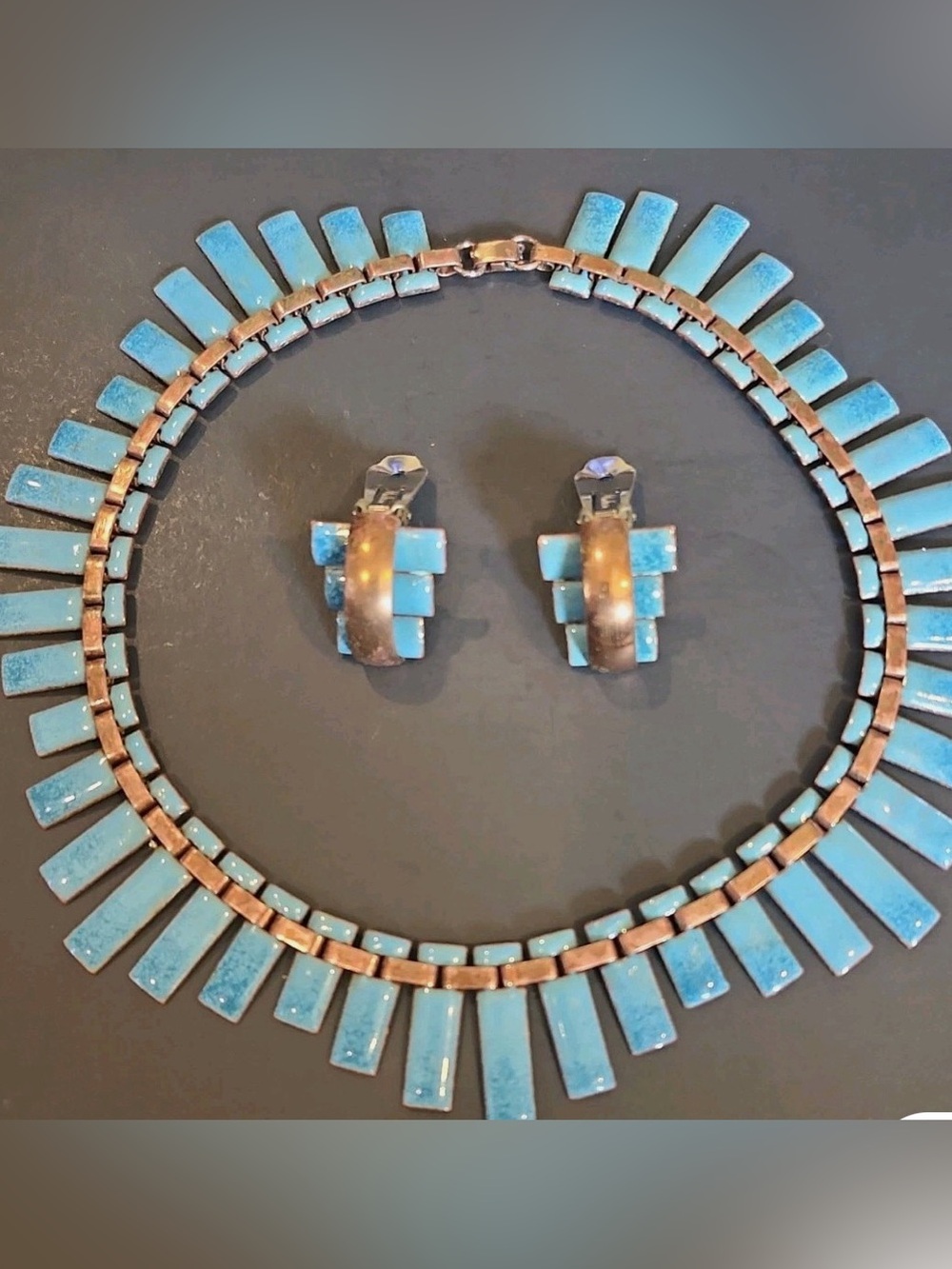 Vintage Matisse Renoir "Peter Pan" necklace, Copper. Bracelet and earring. 1950